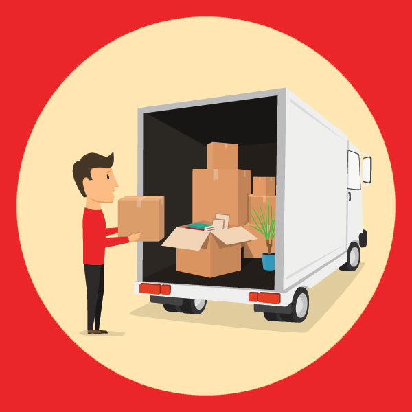 illustration of a person putting moving boxes in a moving van to prepare for an interstate move